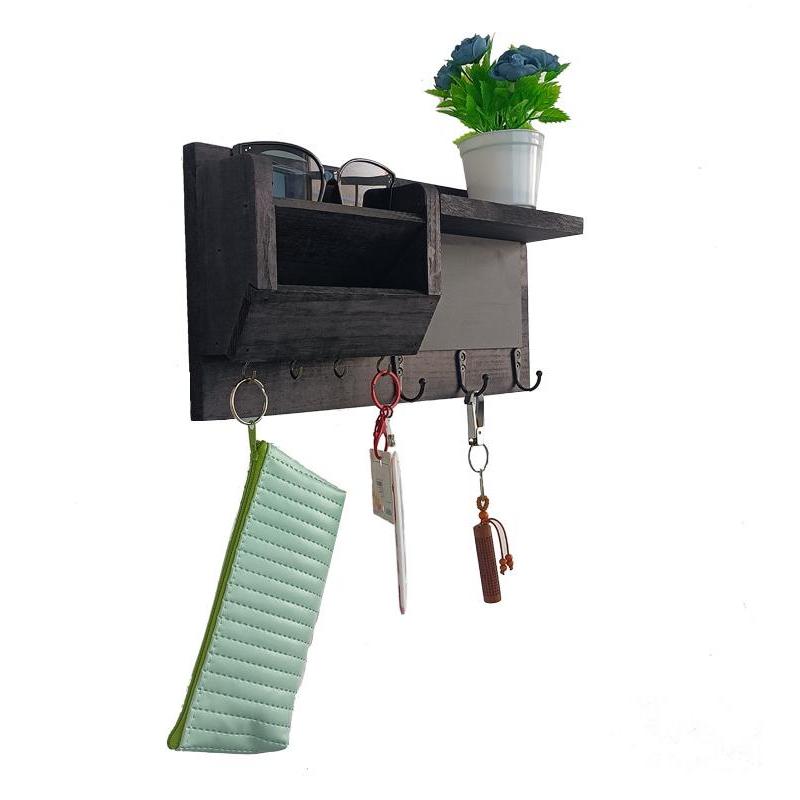 Decorative Wall Key Holder, Rustic Mail Organizer, Wooden Letter Organizer with Key Hooks