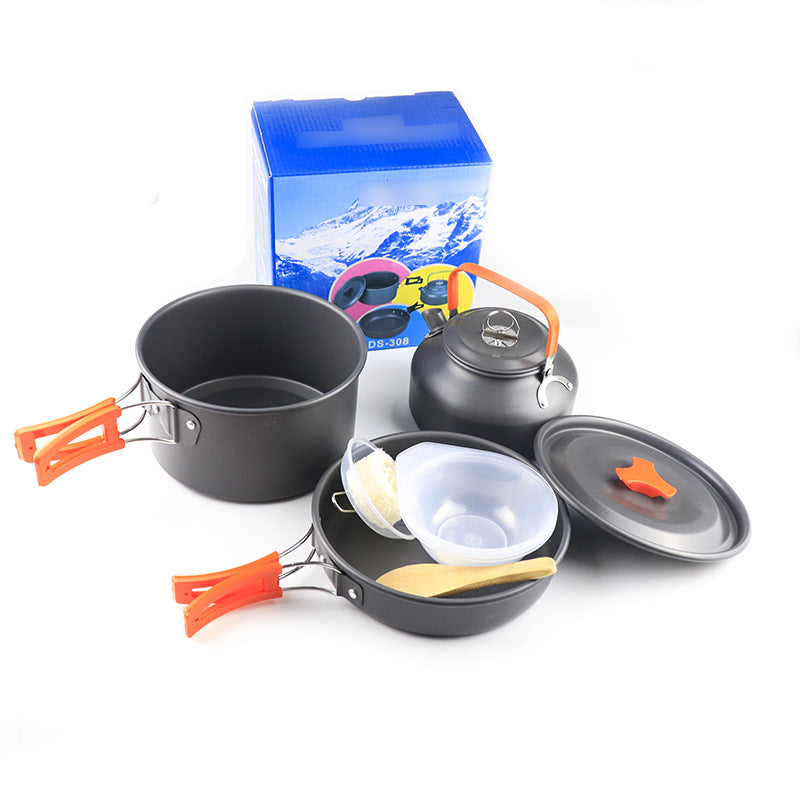 Aluminum Outdoor Camping Cookware Set ¡ª Foldable Teapot and Pan Set, Lightweight Pots and Pans with Mesh Bag for Backpacking, Hiking, and Picnics