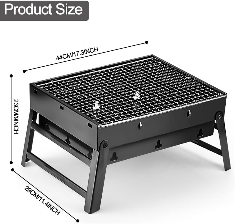Portable Charcoal Grill, 17-Inch Foldable, Compact Tabletop Charcoal Grill, Mini Smoker, Small Outdoor BBQ Grill for Travel, Patio, Picnics, and the Beach