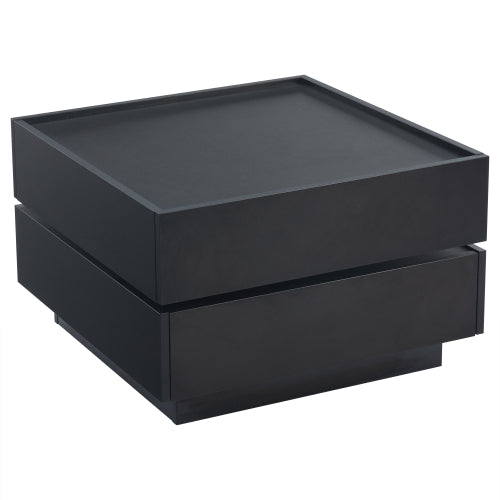360° roterbart sofabord med 2 hylder og opbevaringsplads, sort, 60 x 60 x 38 cm