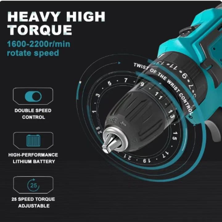 28V Akku Bore-/skruemaskinesæt – Akku Skruemaskine med 2 x 1300mAh Batterier, Akku Boremaskine med 45 N.m Maks. Moment, 18+1 Momentindstillinger, 2 Hastigheder