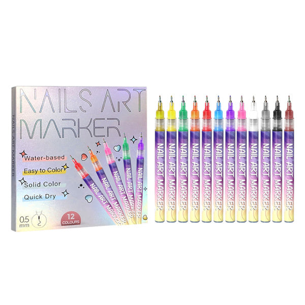 Lot de 12 stylos de nail art, pointe fine de 0,5 mm, pour un dessin précis de graffitis.