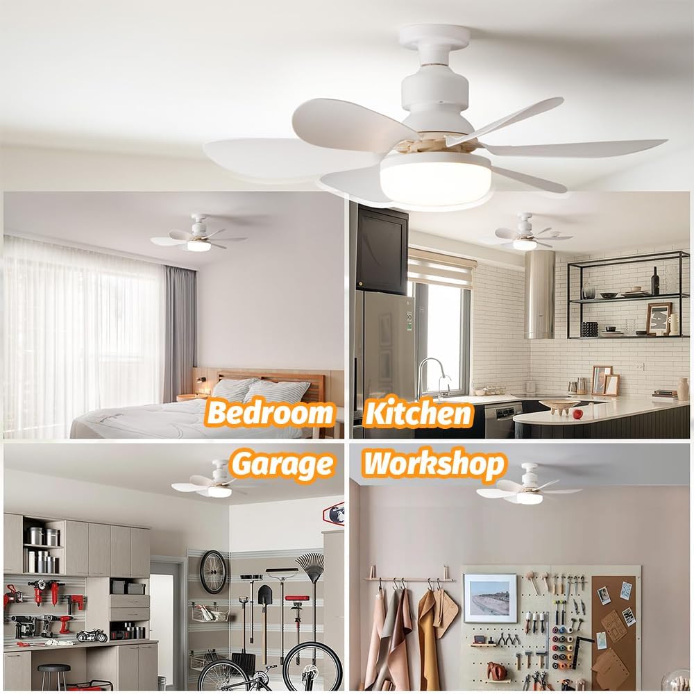 Ceiling fans with lights and remote control, 30W ceiling fan with dimmable light, quiet ceiling fan with 6 blades, 3 color temperatures, 3 speeds