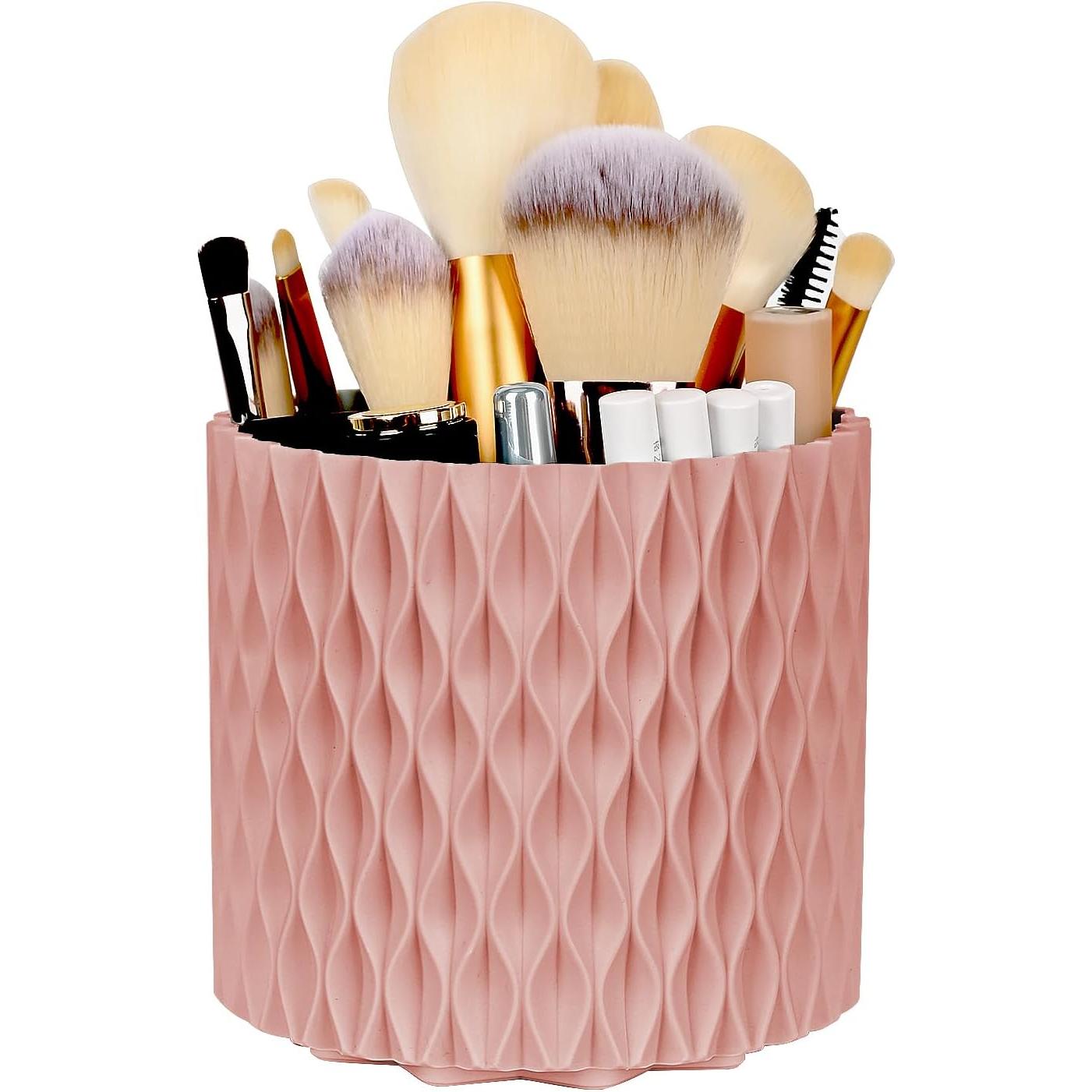 Makeup Organizer, Børsteholder, 360-graders Roterende Kosmetik Organizer, Opbevaringsboks med Stor Kapacitet til Makeupbord, Skrivebord eller Badeværelsesbordplade