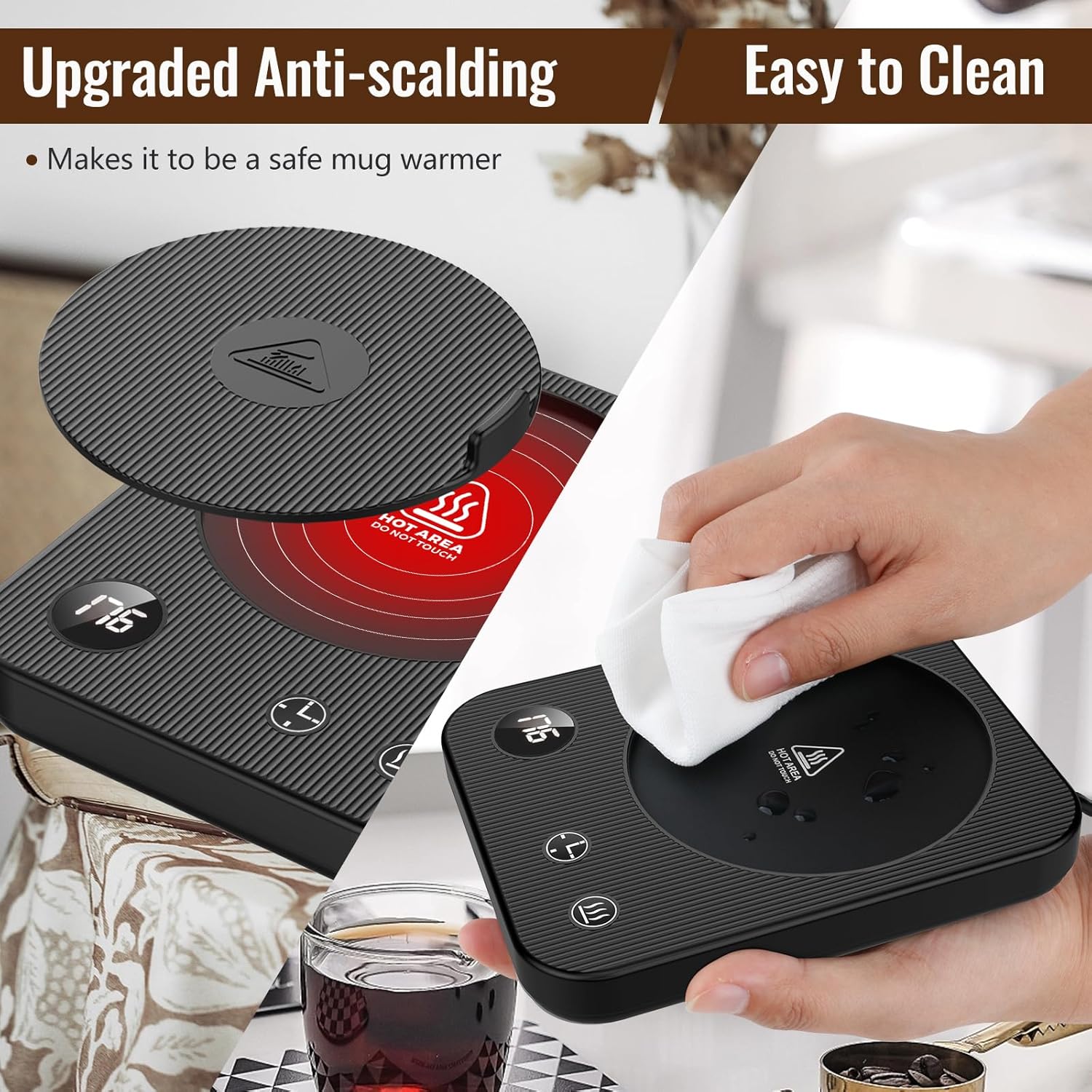 Cup Warmer, Coffee Cup Warmer with 4 Temperature Settings, Coffee Warmer with Auto Shut-Off, Waterproof Anti-Scald Desktop Cup Warmer, Coffee Cup Warmer with Status Display