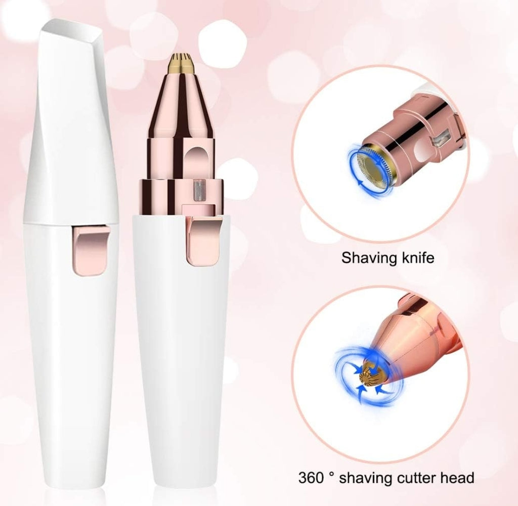 Depiladora Facial Eléctrica 2 en 1 para Mujeres ¨C Recortadora de Cejas y Dispositivo de Eliminación de Vello Facial ¨C Recargable por USB, Impermeable, Portátil, Indolora, con Luz LED ¨C Para Cara, Nariz y Labios (Blanca)