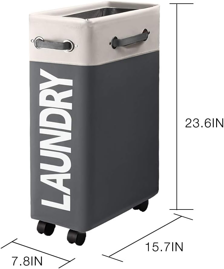 Cesta de lavandería de 43L con ruedas – Cesto de lavandería ultra delgado y multifuncional y bolsa de lavado