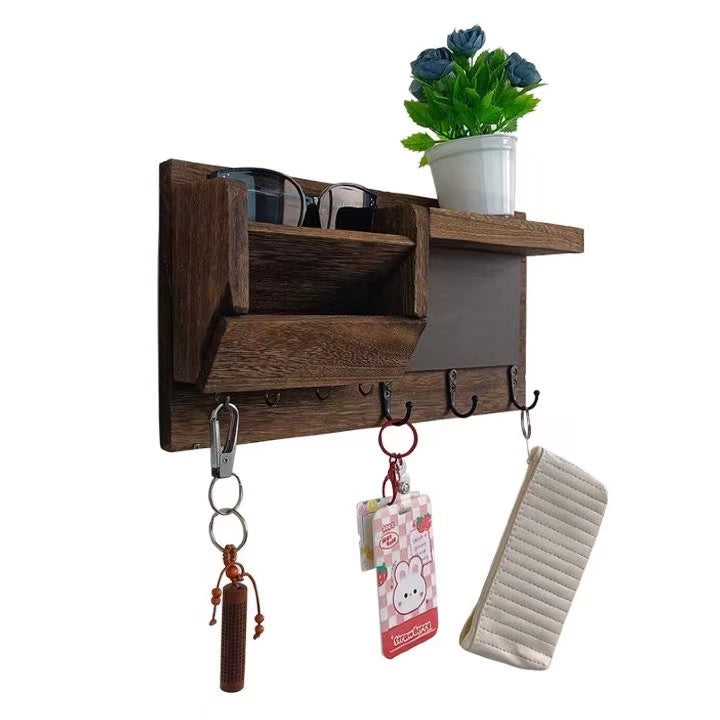 Decorative Wall Key Holder, Rustic Mail Organizer, Wooden Letter Organizer with Key Hooks