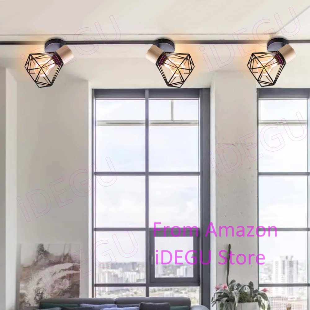 2PC Lámparas de Pared Vintage ¨C Aplique Interior de 15cm ¨C Diseño Industrial de Madera y Metal ¨C Estilo Jaula ¨C Luz Retro Ajustable