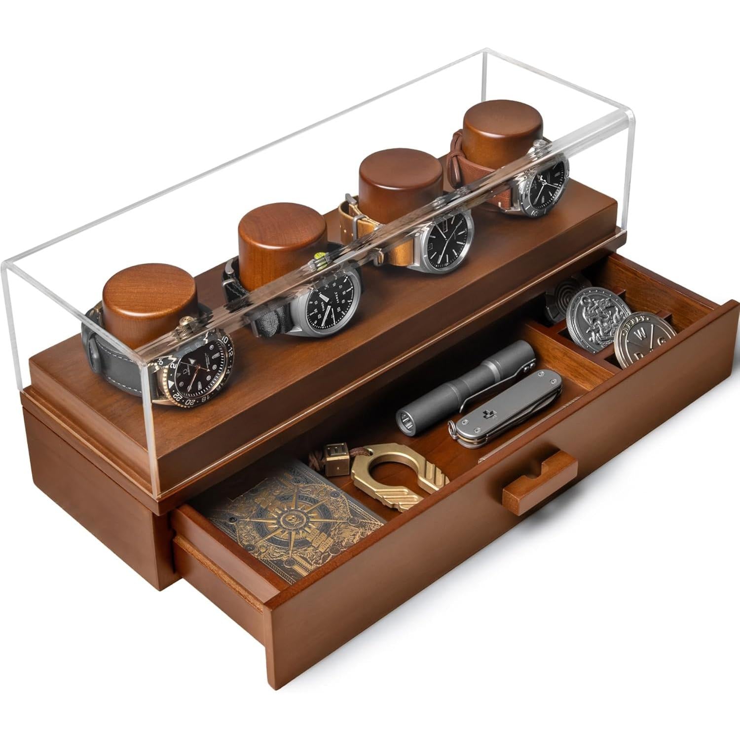 Elevate your watch collection with this premium display case for 4 watches. A unique birthday gift for men. Wooden box and case for men's watches.