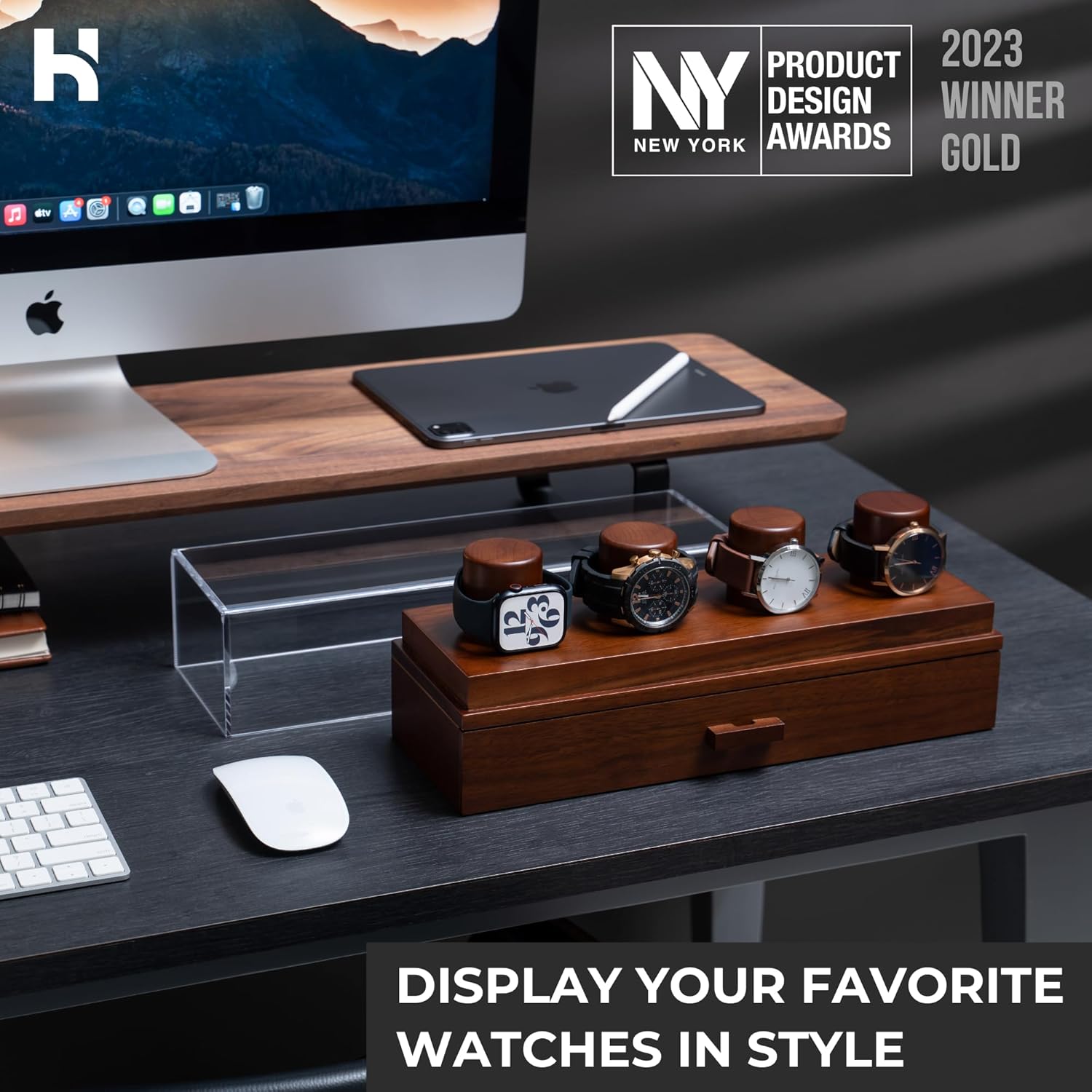 Elevate your watch collection with this premium display case for 4 watches. A unique birthday gift for men. Wooden box and case for men's watches.