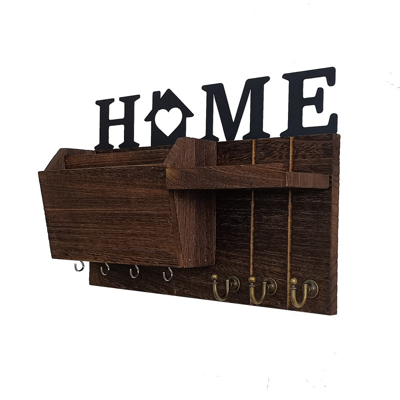 Decorative Wall Key Holder, Rustic Mail Organizer, Wooden Letter Organizer with Key Hooks