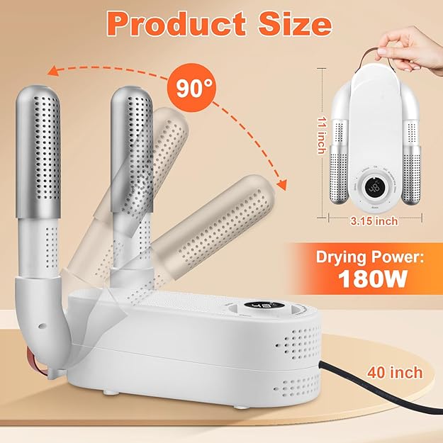 Séchoir à Chaussures, Sèche-Bottes et Sèche-Gants avec Minuteur Intelligent et Conception Pliable