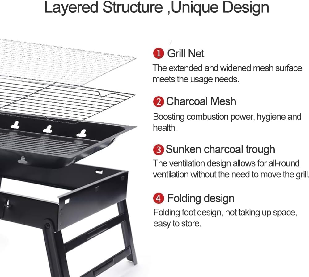 Portable Charcoal Grill, 17-Inch Foldable, Compact Tabletop Charcoal Grill, Mini Smoker, Small Outdoor BBQ Grill for Travel, Patio, Picnics, and the Beach