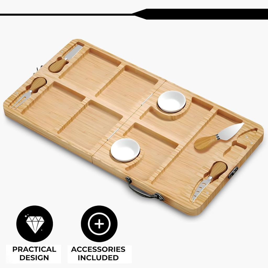 Tabla de aperitivos con discos de queso y cuencos - Tabla de servir - Bambú - Madera (58x29x2 cm)