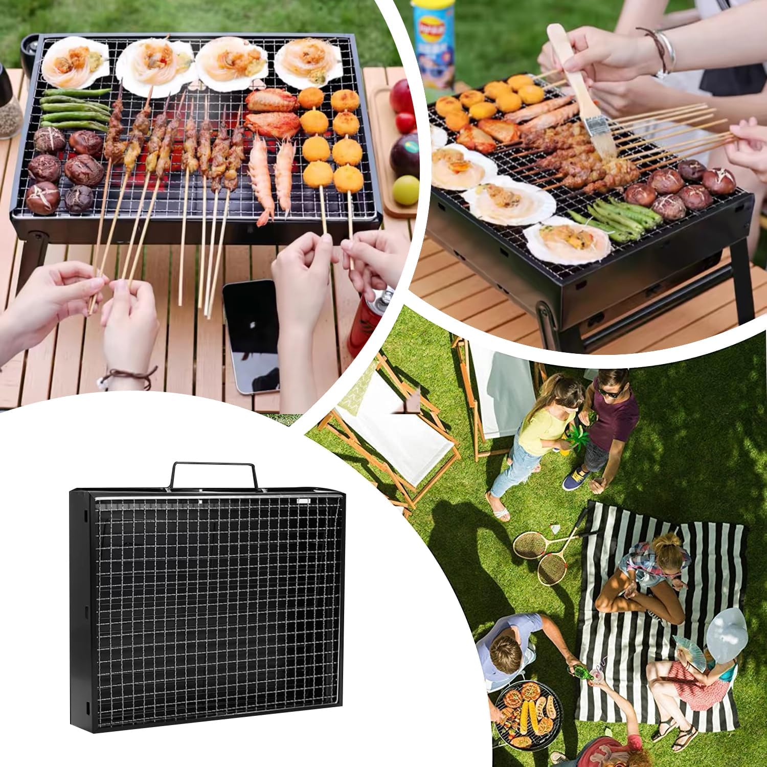 Portable Charcoal Grill, 17-Inch Foldable, Compact Tabletop Charcoal Grill, Mini Smoker, Small Outdoor BBQ Grill for Travel, Patio, Picnics, and the Beach