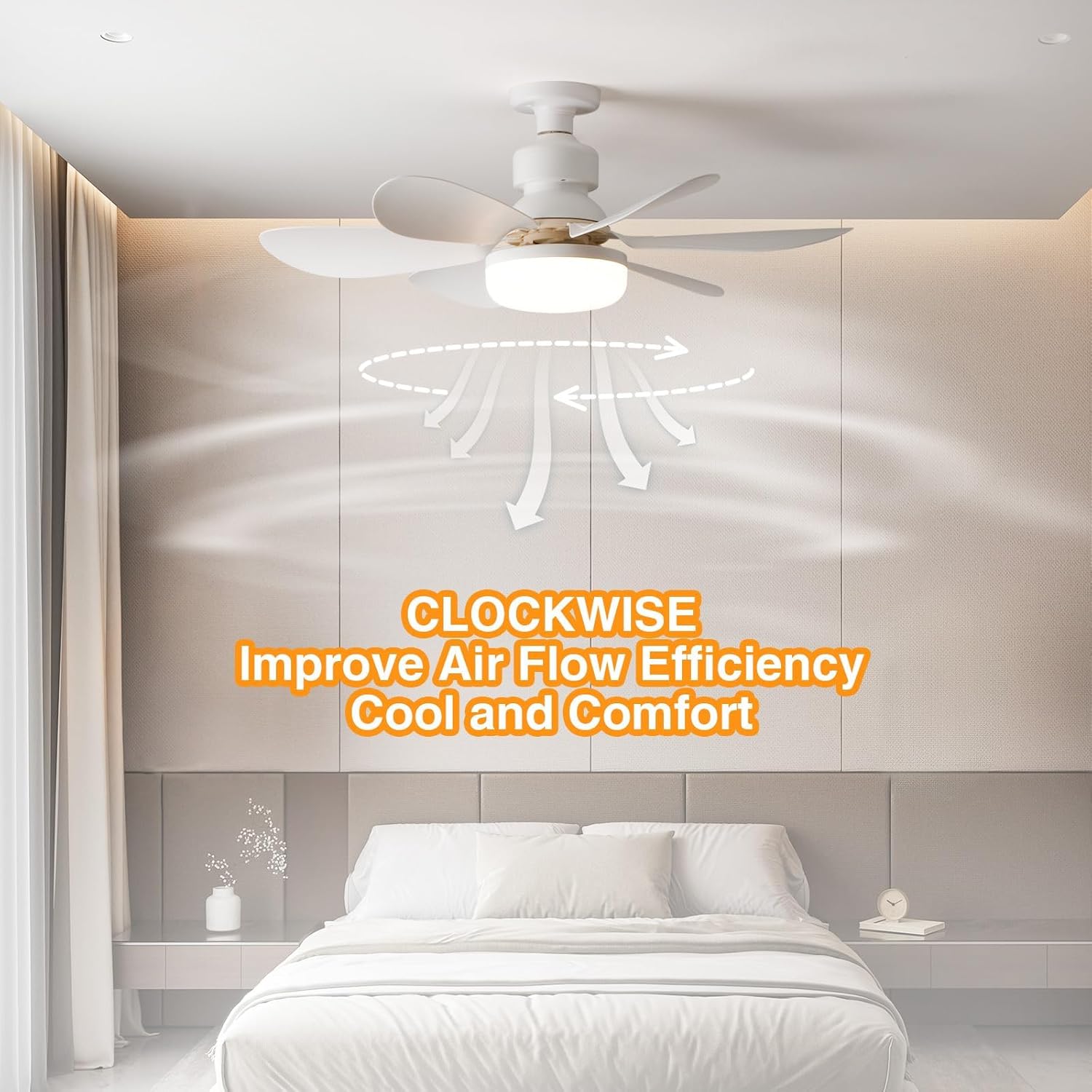 Ceiling fans with lights and remote control, 30W ceiling fan with dimmable light, quiet ceiling fan with 6 blades, 3 color temperatures, 3 speeds