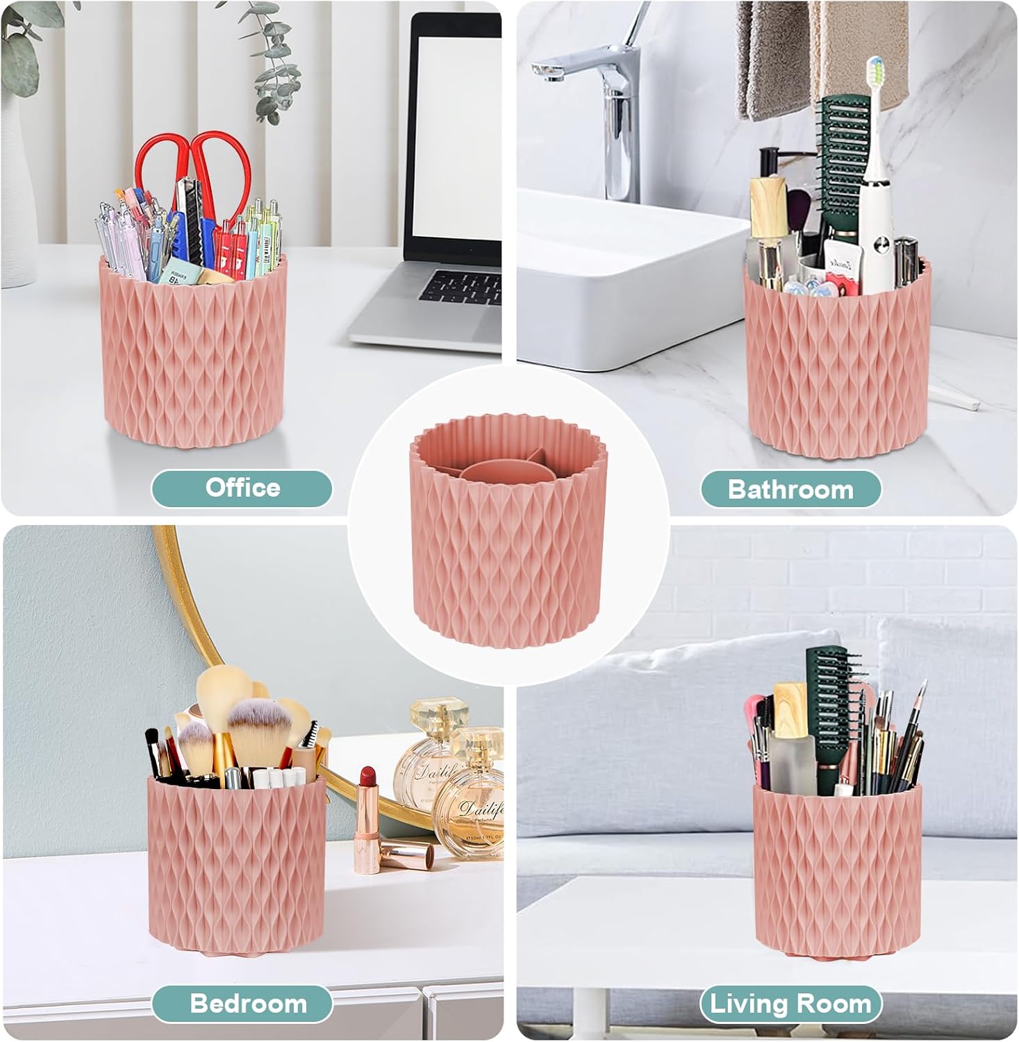 Makeup Organizer, Børsteholder, 360-graders Roterende Kosmetik Organizer, Opbevaringsboks med Stor Kapacitet til Makeupbord, Skrivebord eller Badeværelsesbordplade