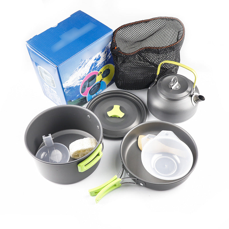 Aluminum Outdoor Camping Cookware Set ¡ª Foldable Teapot and Pan Set, Lightweight Pots and Pans with Mesh Bag for Backpacking, Hiking, and Picnics