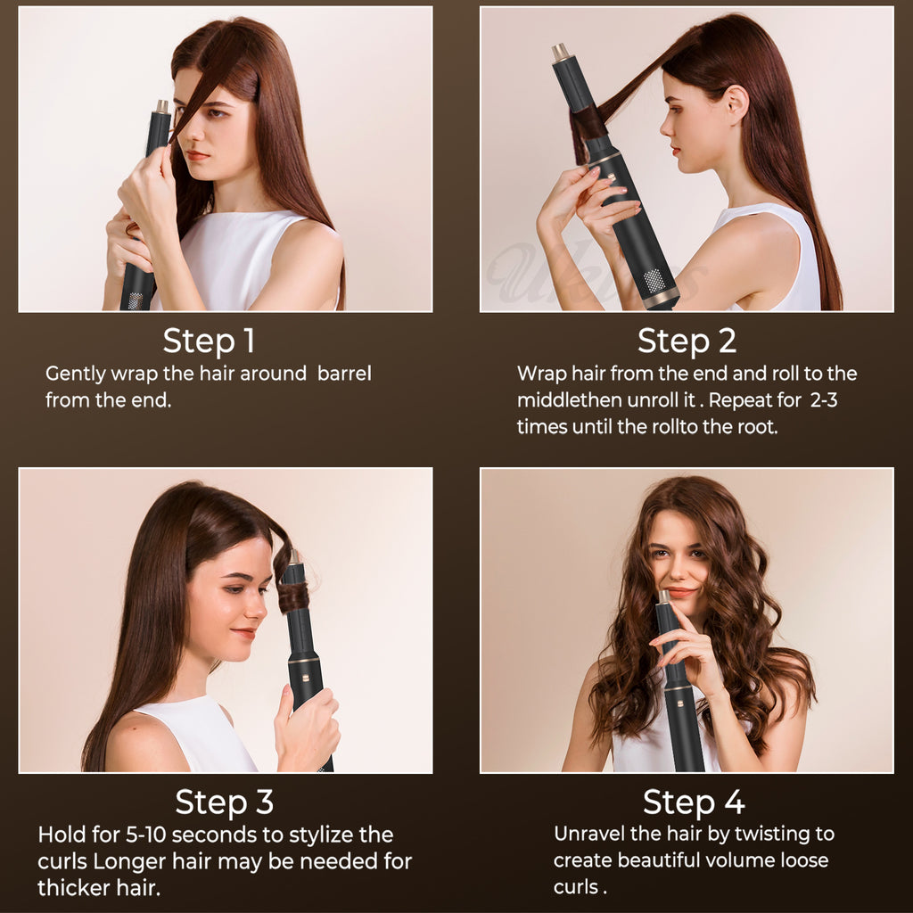 5-i-1 hårtørrer børste, hårtørringsbørste, Air Curler, Air Curling Wrap Styler, aftagelig varmluftbørste, negativ ion tørrebørste, 1000 Watt effekt