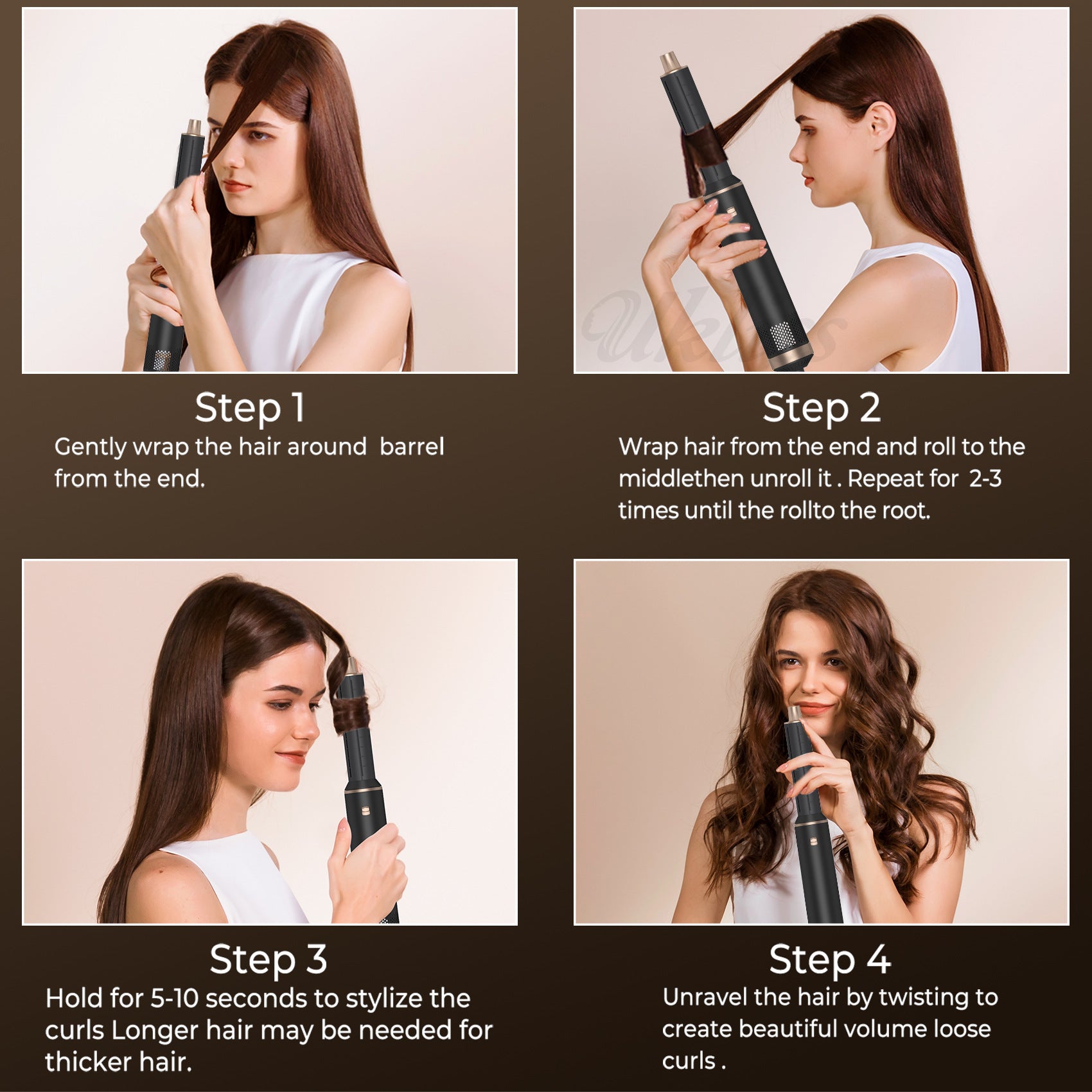 5-i-1 hårtørrer børste, hårtørringsbørste, Air Curler, Air Curling Wrap Styler, aftagelig varmluftbørste, negativ ion tørrebørste, 1000 Watt effekt
