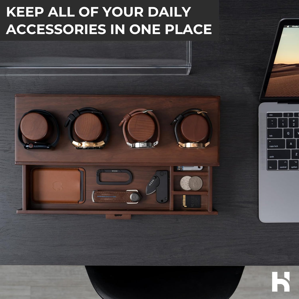 Elevate your watch collection with this premium display case for 4 watches. A unique birthday gift for men. Wooden box and case for men's watches.