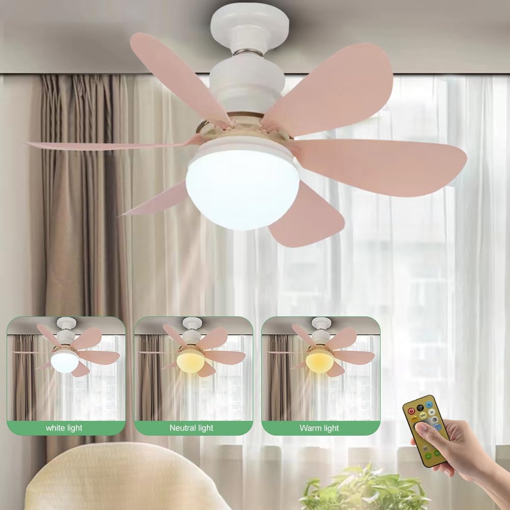 Ceiling fans with lights and remote control, 30W ceiling fan with dimmable light, quiet ceiling fan with 6 blades, 3 color temperatures, 3 speeds