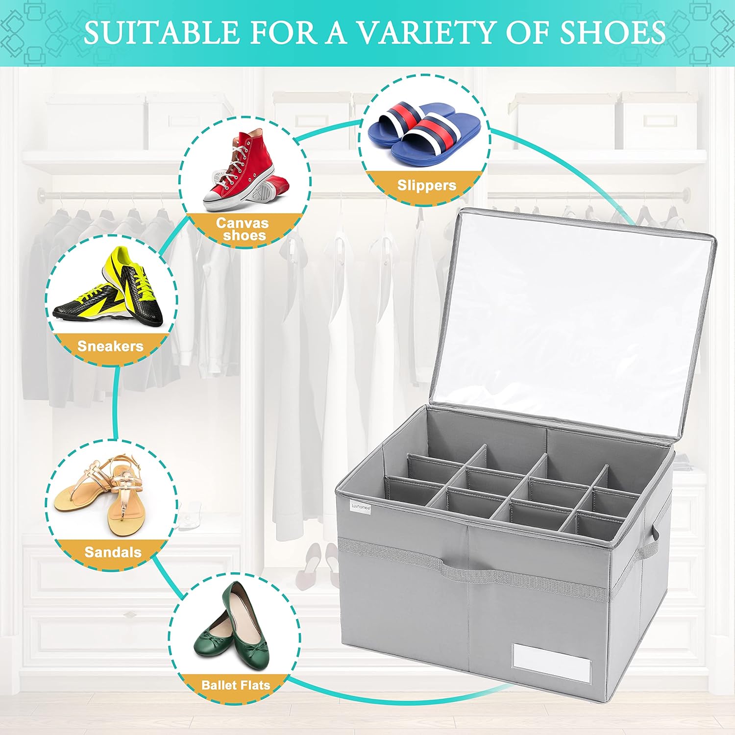 Closet Shoe Organizer Containers ¡ª Holds 16 Pairs ¡ª Transparent Shoe Storage Boxes
