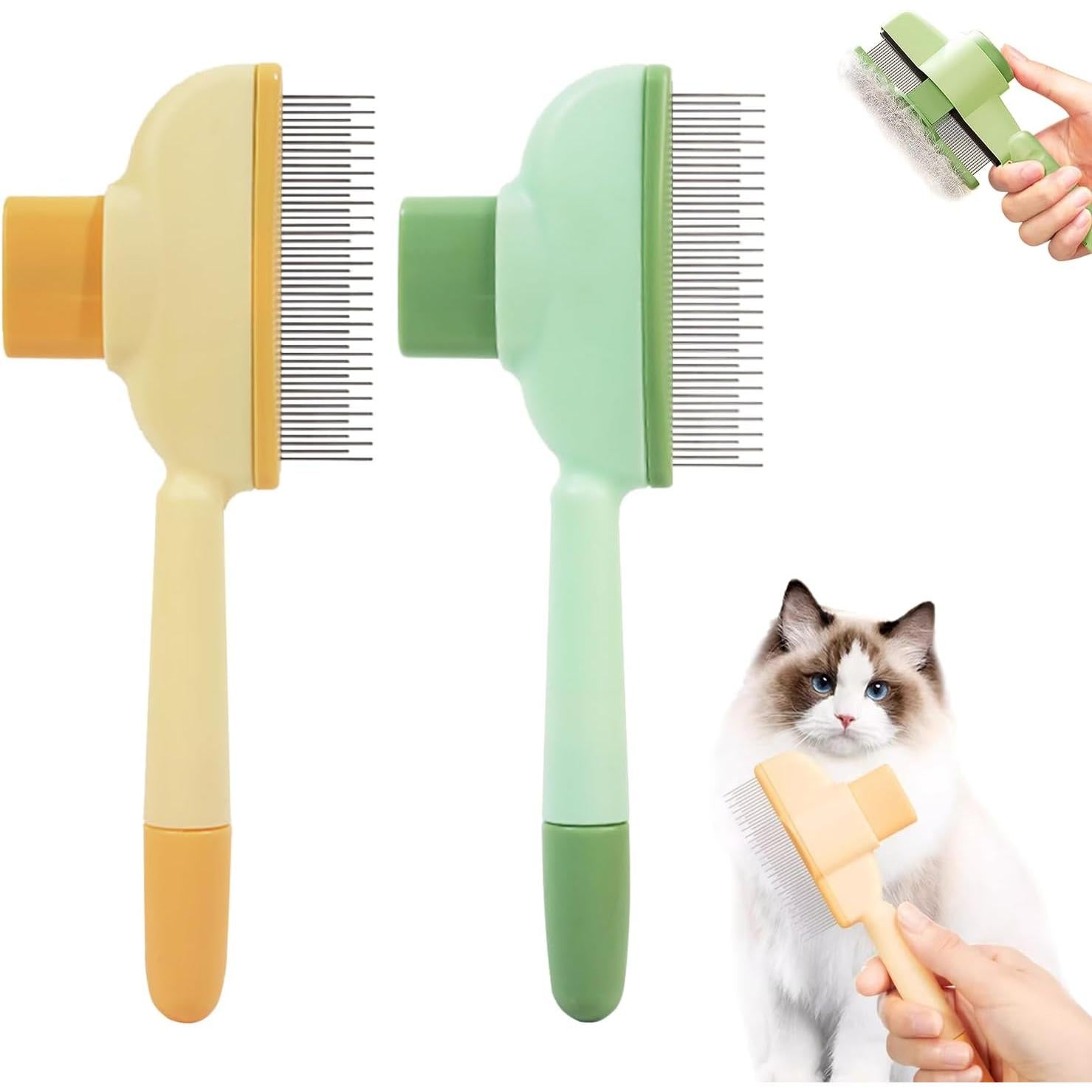 Paquete de 2 cepillos autolimpiantes para gatos, cepillo/peine efectivo para el cuidado de gatos y perros (pelo largo y corto)