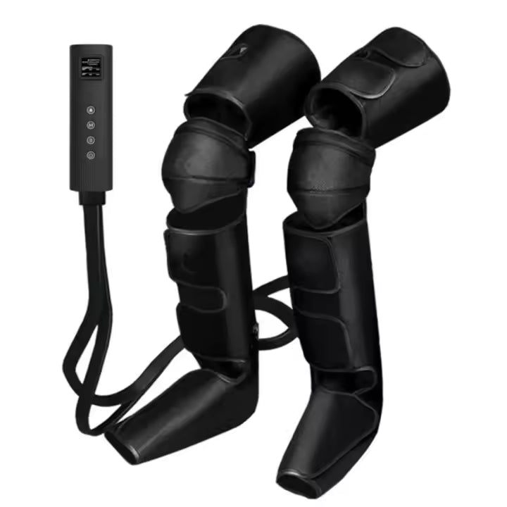 Masajeador de piernas por compresión de aire para la circulación y el alivio del dolor; botas de compresión para toda la pierna con correas de extensión ajustables para pies, pantorrillas y muslos.
