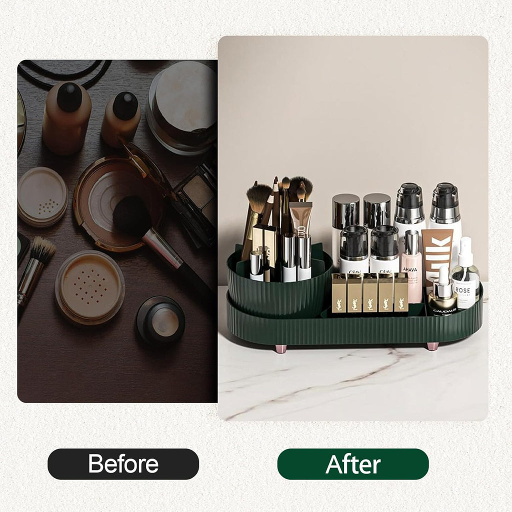 Roterende makeup-organizer med 360 graders rotation – 2-i-1 roterende rum til kosmetik, perfekt til kommoden.