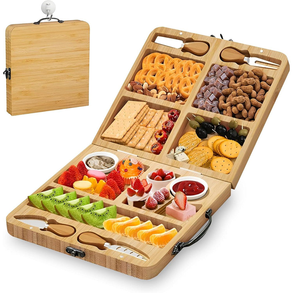 Tabla de aperitivos con discos de queso y cuencos - Tabla de servir - Bambú - Madera (58x29x2 cm)