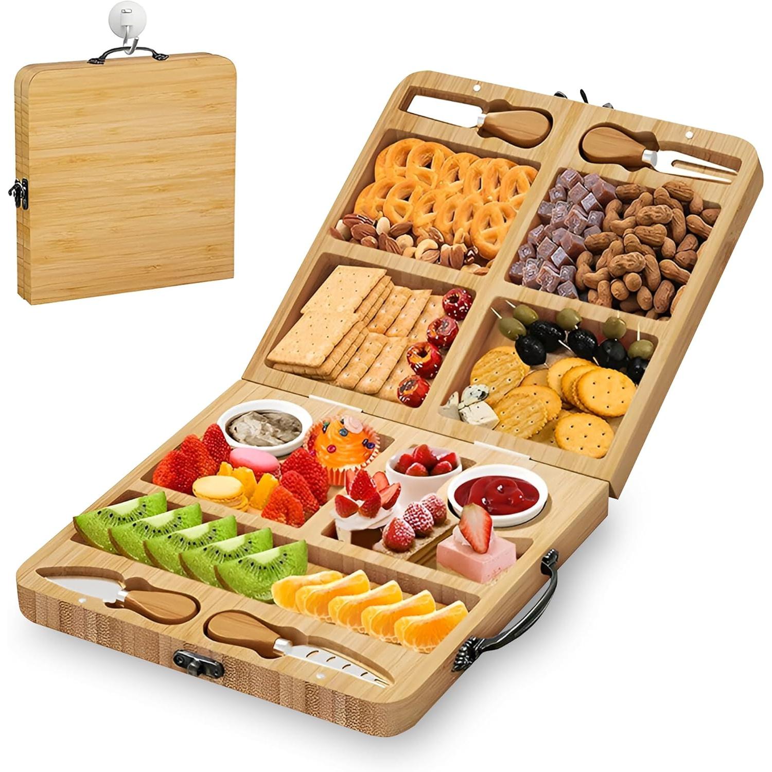Tabla de aperitivos con discos de queso y cuencos - Tabla de servir - Bambú - Madera (58x29x2 cm)