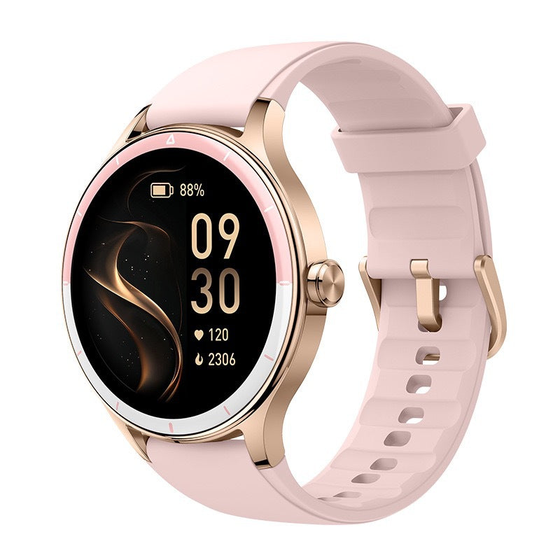 Dame-smartwatch, kompatibelt med Android- og iOS-telefoner, med mulighed for at besvare og foretage opkald, fitnesstracker, puls- og søvnmonitor, understøttelse af 100 sportsaktiviteter og IP68 vandtæthed.