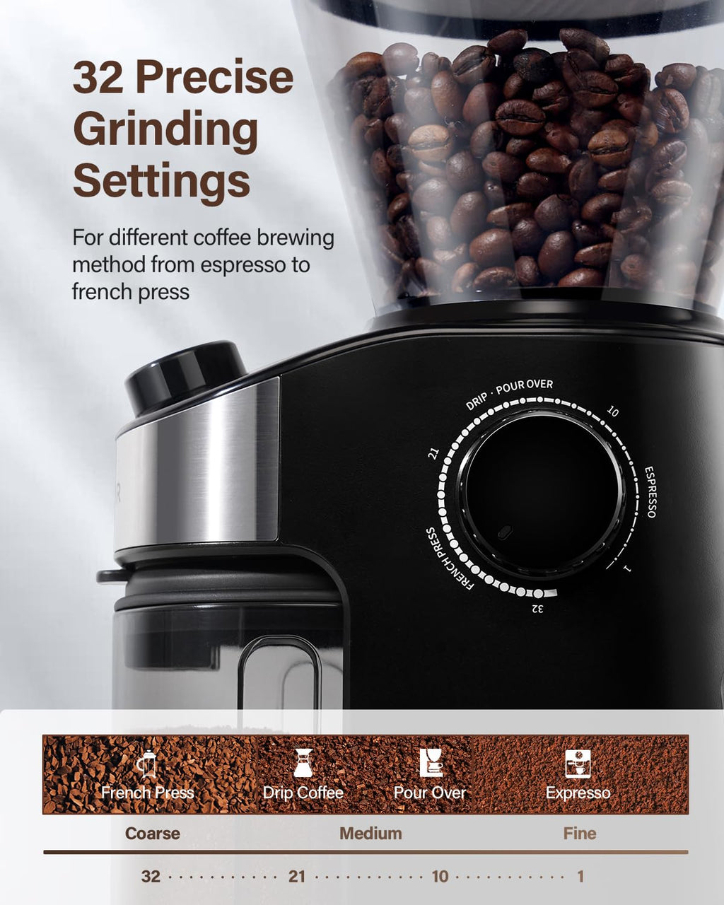 Grind Sizes Coffee Bean Grinder for Home Use (16.3 x 12 x 24.7 cm)