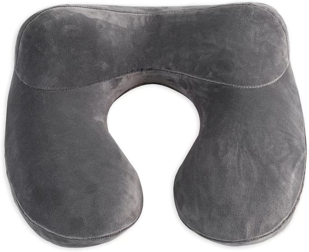 Oreiller de voyage gonflable - 100% velours avec maintien de la tête (GRIs)