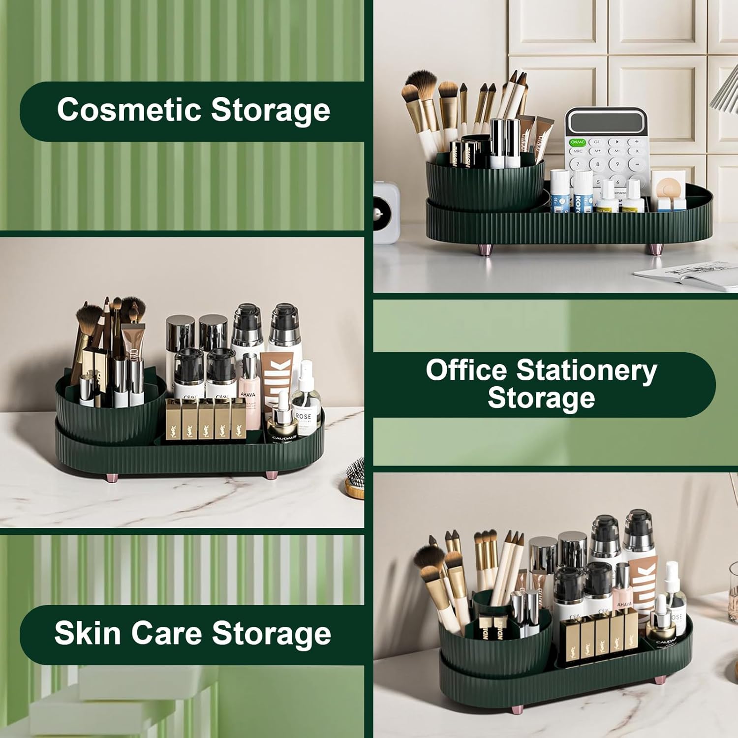 Roterende makeup-organizer med 360 graders rotation – 2-i-1 roterende rum til kosmetik, perfekt til kommoden.