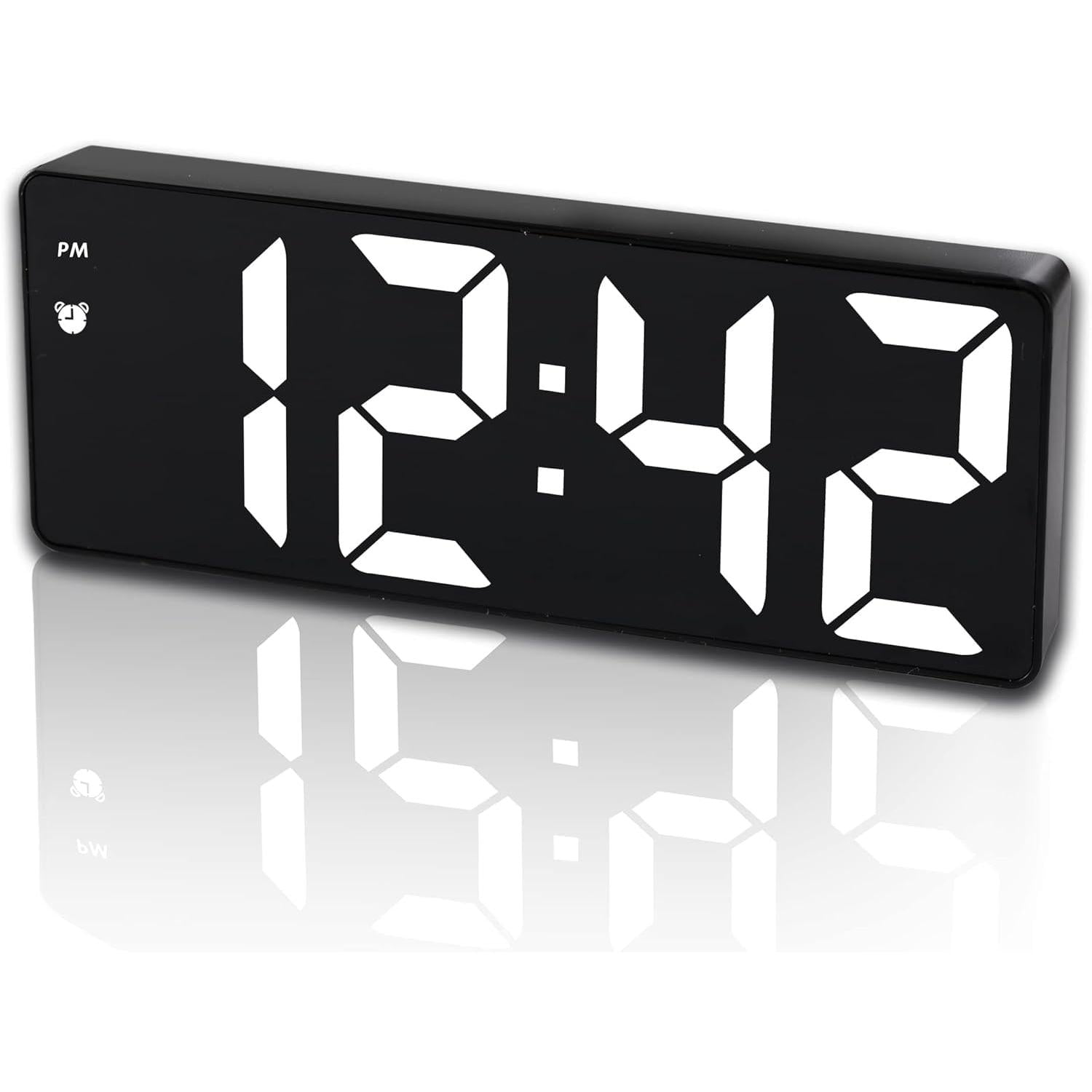 Digital Bedside Alarm Clock ¡ª Electronic Clock with Large LED Mirror, Temperature, Date, Adjustable Brightness, and Voice Control.