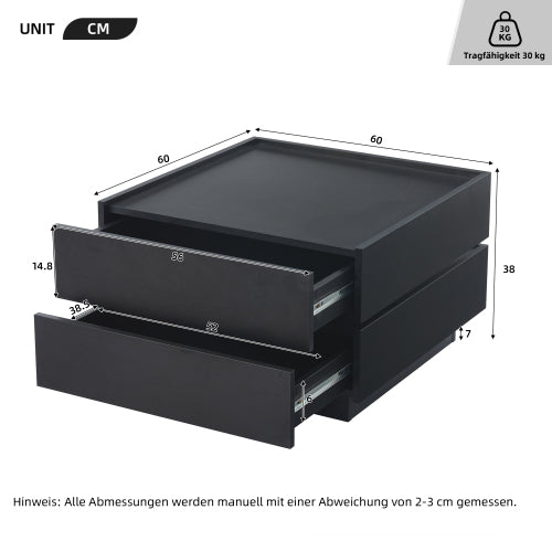 360° roterbart sofabord med 2 hylder og opbevaringsplads, sort, 60 x 60 x 38 cm