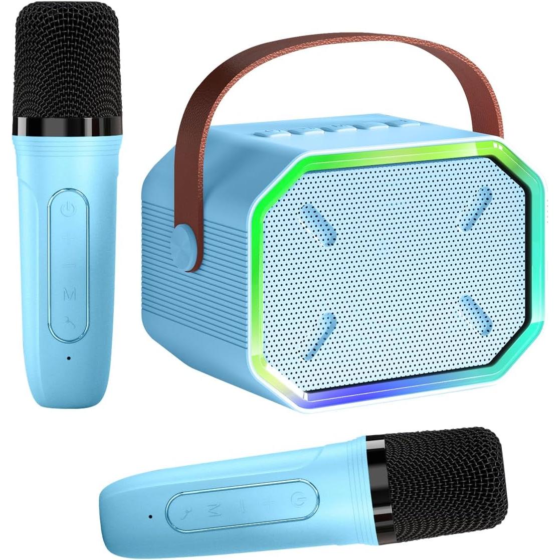 Karaoke Machine for Kids and Adults, Portable Mini Bluetooth Speaker with 2 Wireless Microphones and LED Lights for TV