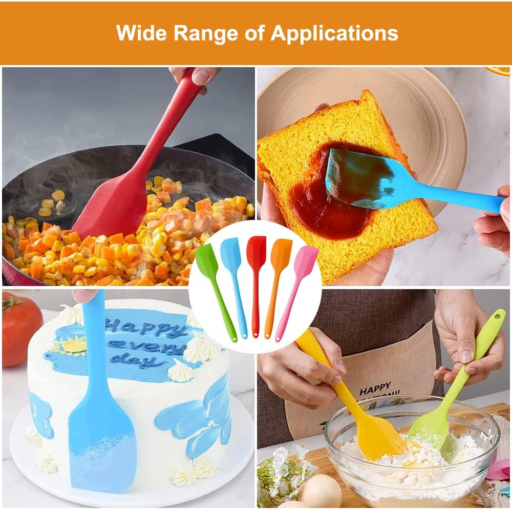 5 dele silikone køkkenspatler, silikone køkkenspatler med metalkerne, 260℃ non-stick varmebestandig køkkenspatel, silikone køkkenspatel til madlavning og bagning