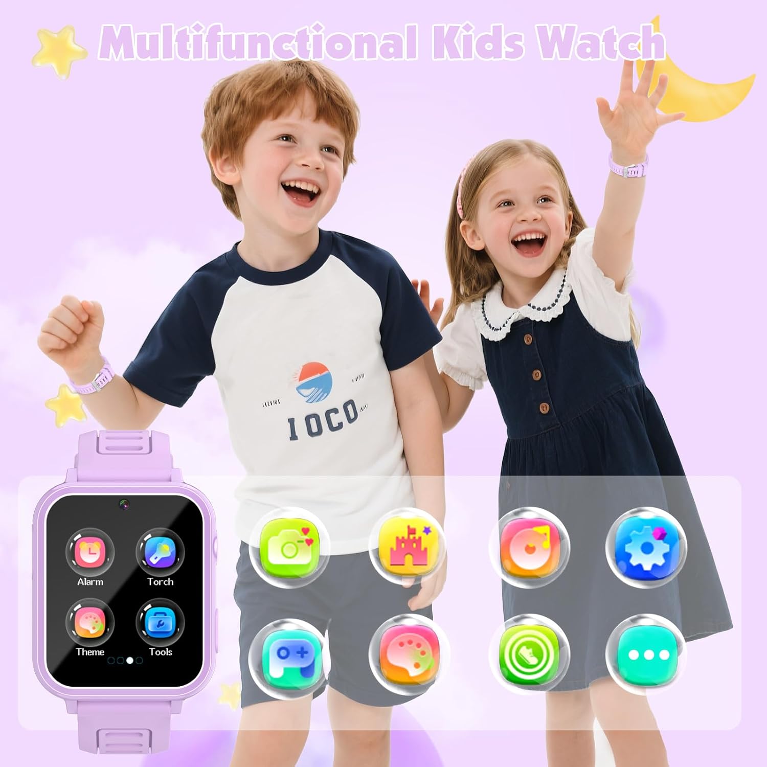 Montre Intelligente pour Enfants avec 39 Jeux Éducatifs, Caméra HD, Suivi des Habitudes, Musique, Alarme, Calculatrice, Calendrier, Lampe de Poche – Pour les 3-12 Ans (Sans Fonction d'Appel)