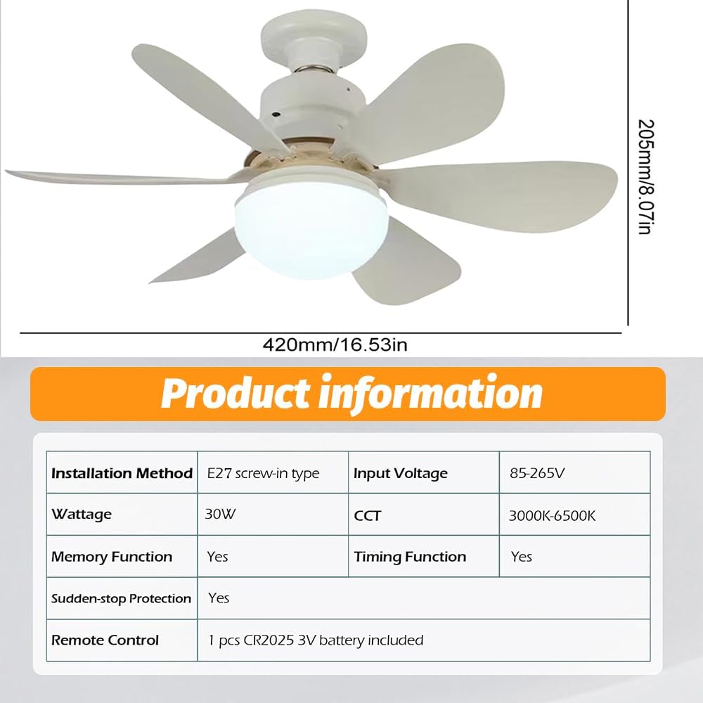 Ceiling fans with lights and remote control, 30W ceiling fan with dimmable light, quiet ceiling fan with 6 blades, 3 color temperatures, 3 speeds