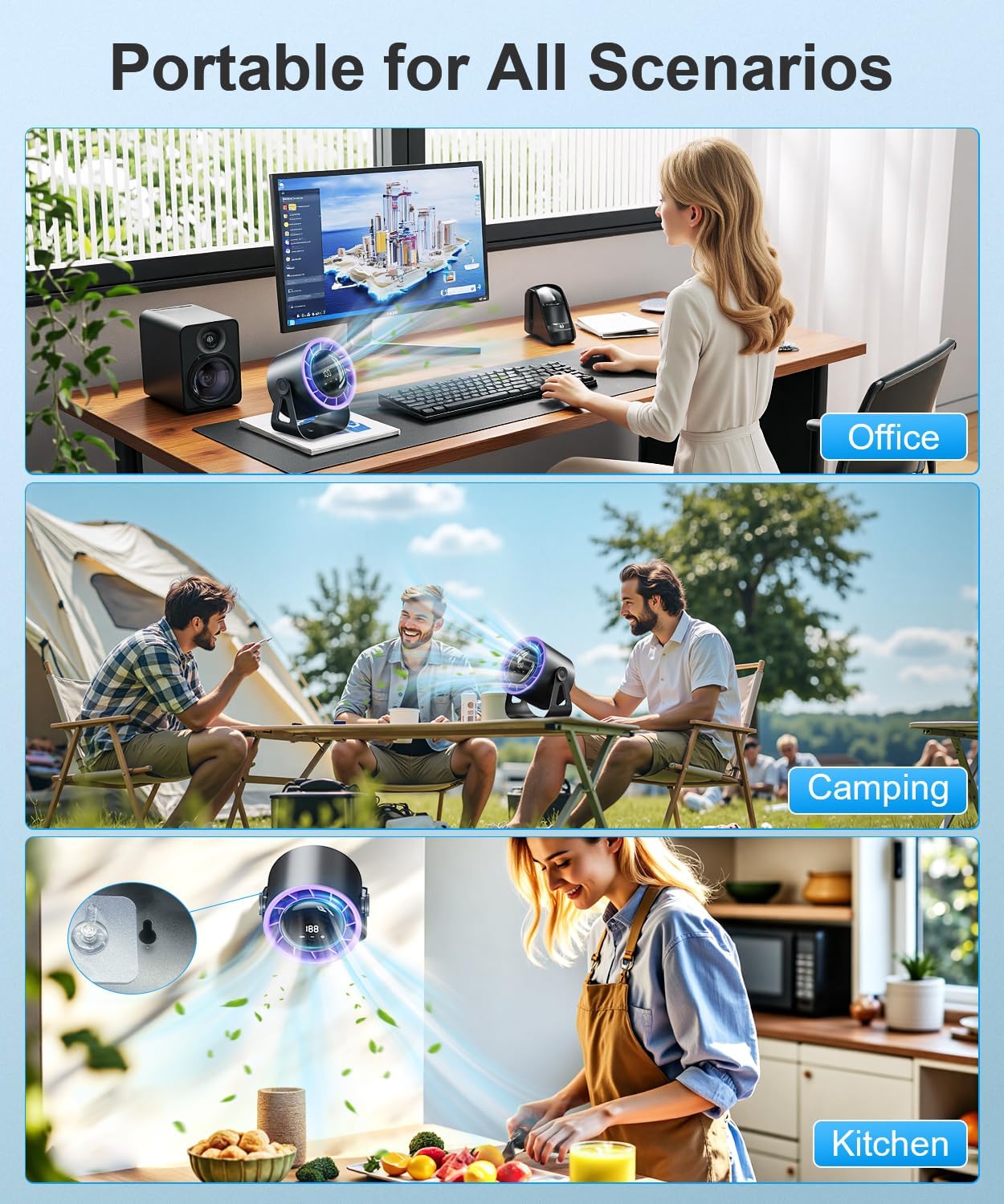 Ventilador de mesa inalámbrico, potente, recargable por USB, 4 velocidades, rotación de 360 grados, pequeño ventilador portátil