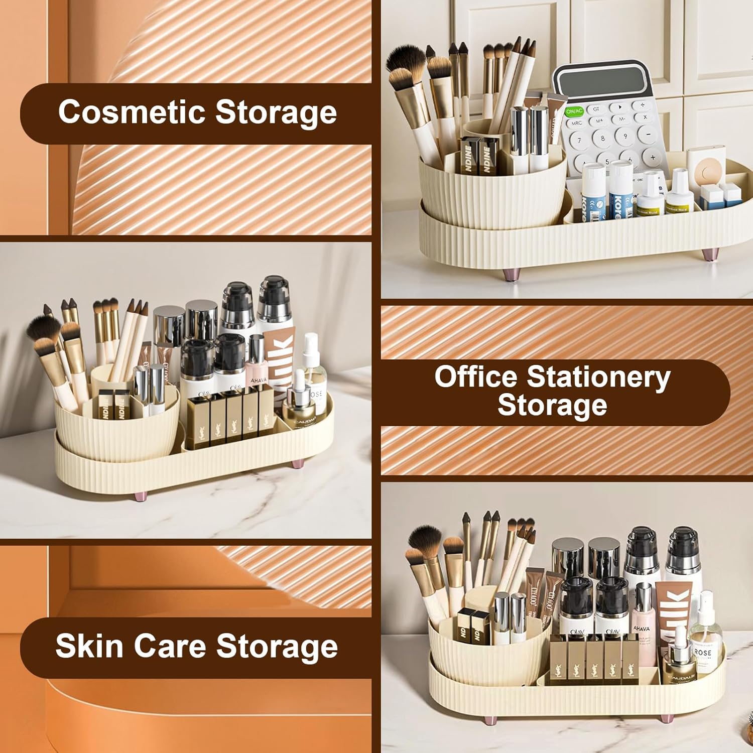 Roterende makeup-organizer med 360 graders rotation – 2-i-1 roterende rum til kosmetik, perfekt til kommoden.