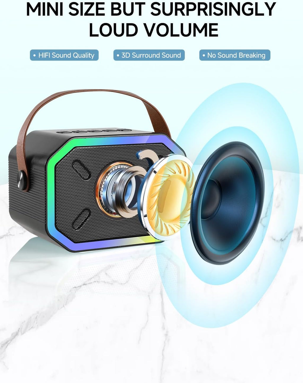 Karaoke-maskine til børn og voksne, bærbar mini Bluetooth-højttaler med 2 trådløse mikrofoner og LED-lys til TV