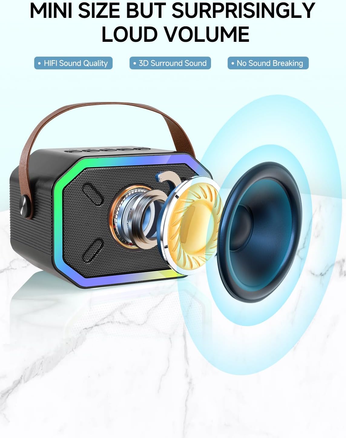 Karaoke Machine for Kids and Adults, Portable Mini Bluetooth Speaker with 2 Wireless Microphones and LED Lights for TV