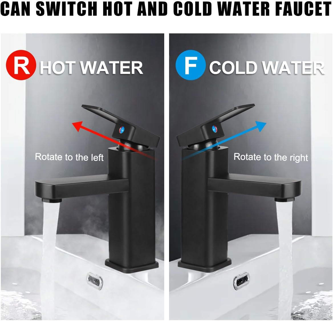 Single-Handle Faucets for Bathroom Sinks, Tall Black Waterfall Bathtub Faucet, Hot and Cold Water with Two Hoses