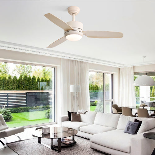 46-inch Ceiling Fan with Lights, 3 ABS Blades, 6-Speed DC Motor, Remote Control for Living Room | Beige