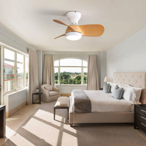 23-inch Mini LED Ceiling Fan with 3-Color Dimmer, 3 ABS Blades, Remote Control, Wood Color